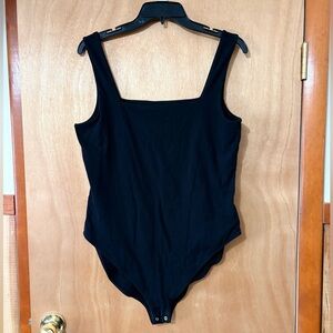Old Navy Black Square Neck Bodysuit XL Sleeveless Snap Bottom Stretch Basic